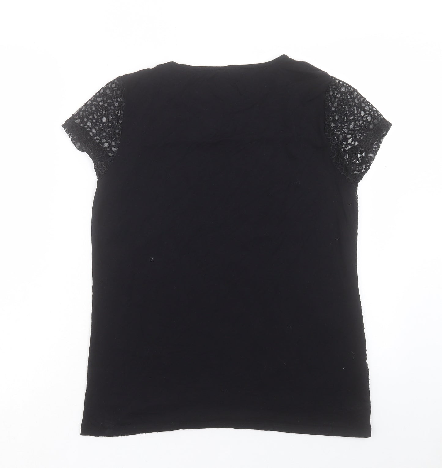 Laura Ahsley Womens Black Polyester Basic T-Shirt Size 14 Crew Neck