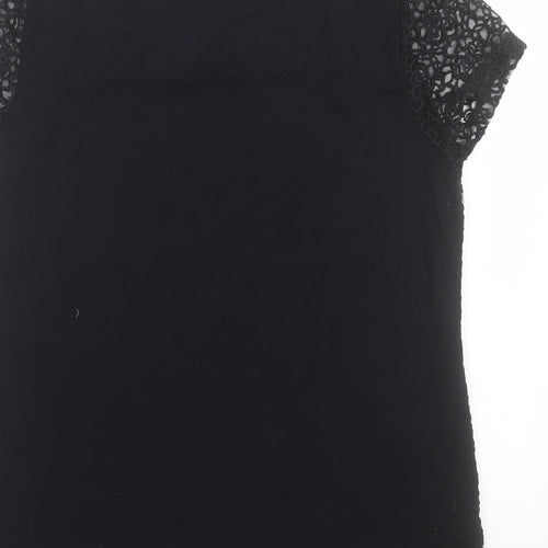 Laura Ahsley Womens Black Polyester Basic T-Shirt Size 14 Crew Neck