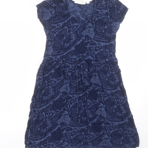 H&M Womens Blue Geometric Viscose A-Line Size 8 V-Neck Pullover