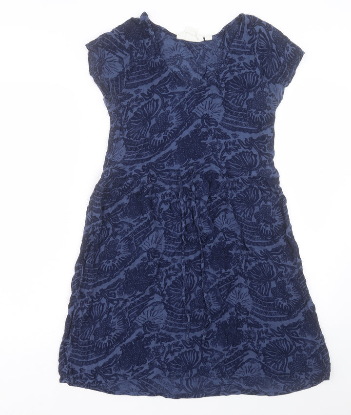 H&M Womens Blue Geometric Viscose A-Line Size 8 V-Neck Pullover