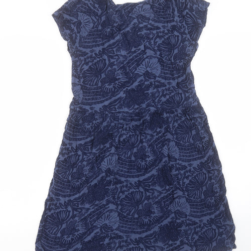 H&M Womens Blue Geometric Viscose A-Line Size 8 V-Neck Pullover