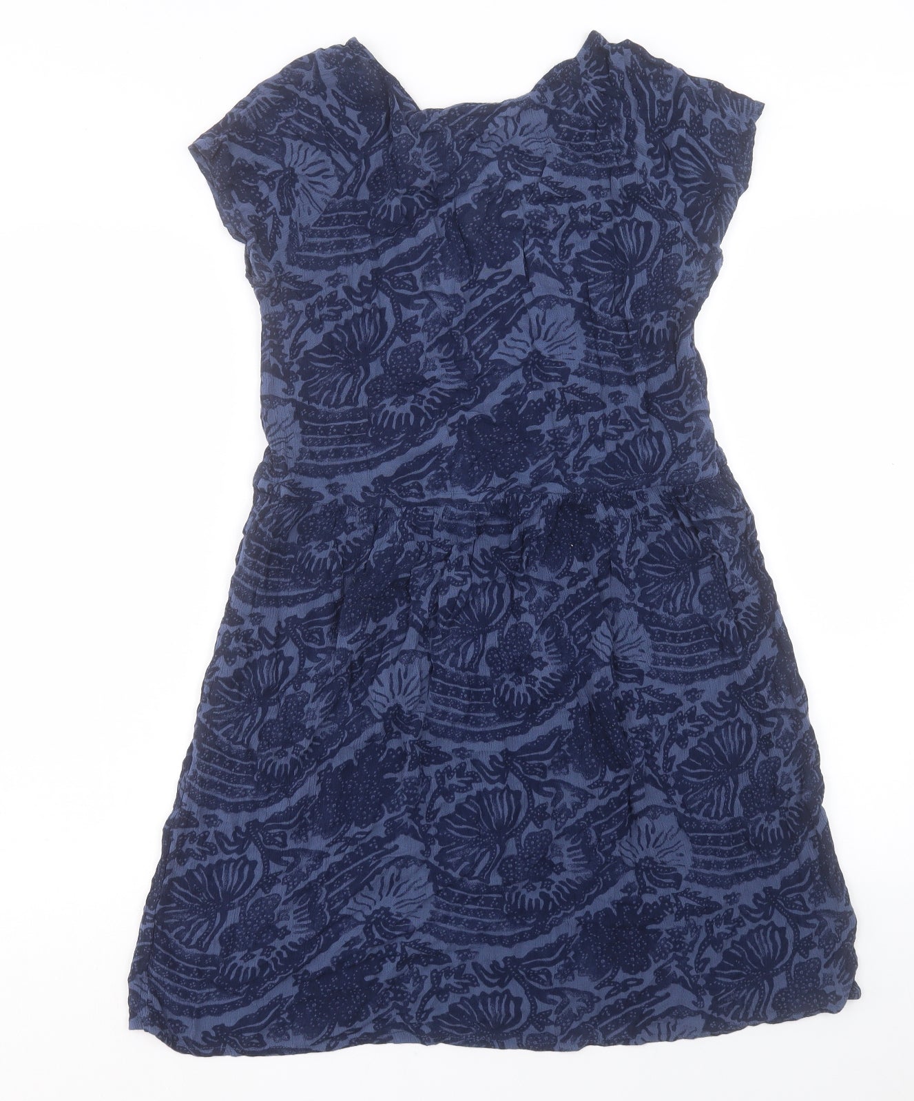 H&M Womens Blue Geometric Viscose A-Line Size 8 V-Neck Pullover