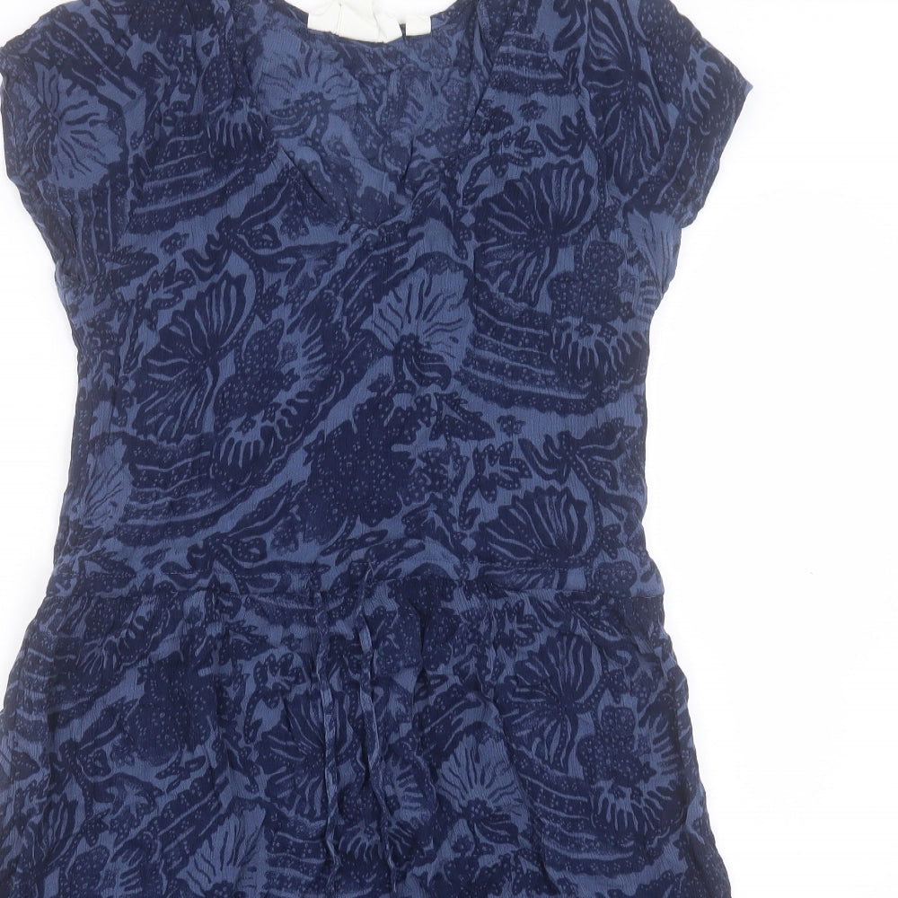 H&M Womens Blue Geometric Viscose A-Line Size 8 V-Neck Pullover