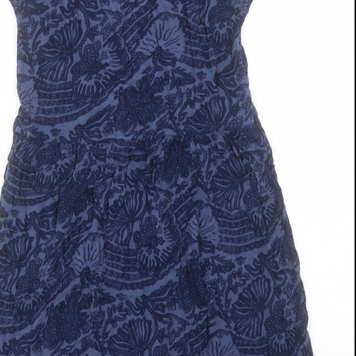 H&M Womens Blue Geometric Viscose A-Line Size 8 V-Neck Pullover