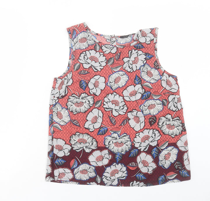 New Look Womens Pink Floral Polyester Basic Tank Size 10 Boat Neck