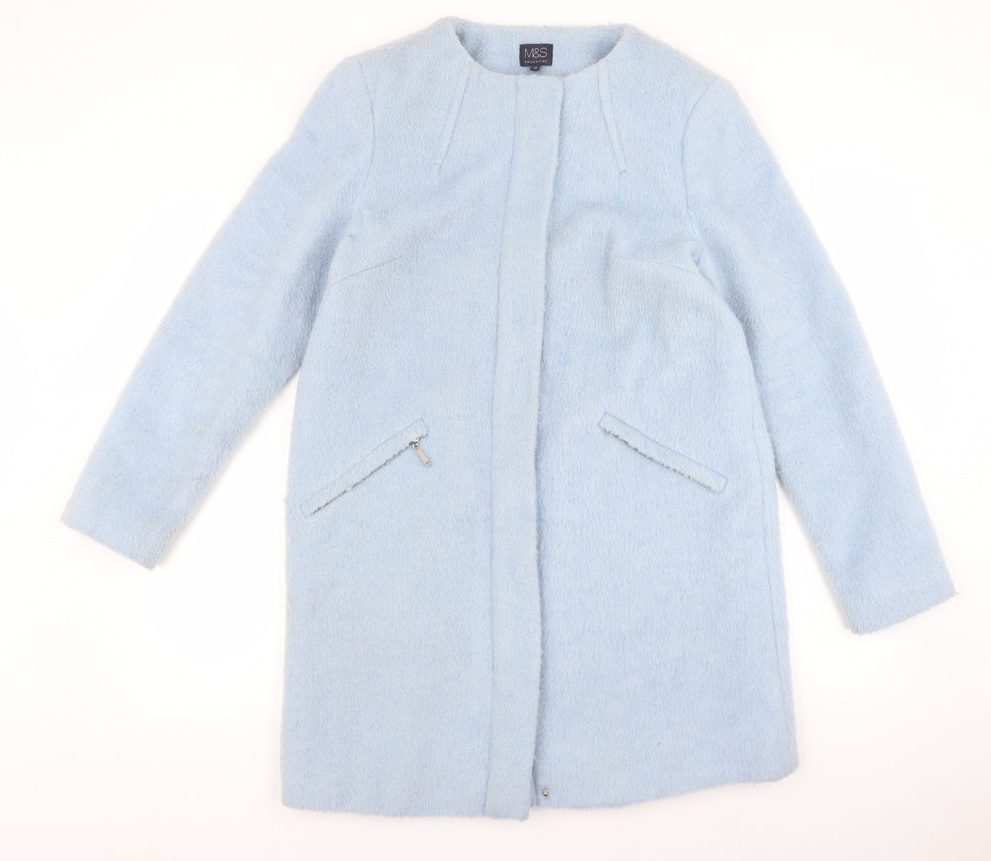 Marks and Spencer Womens Blue Overcoat Coat Size 12 Zip