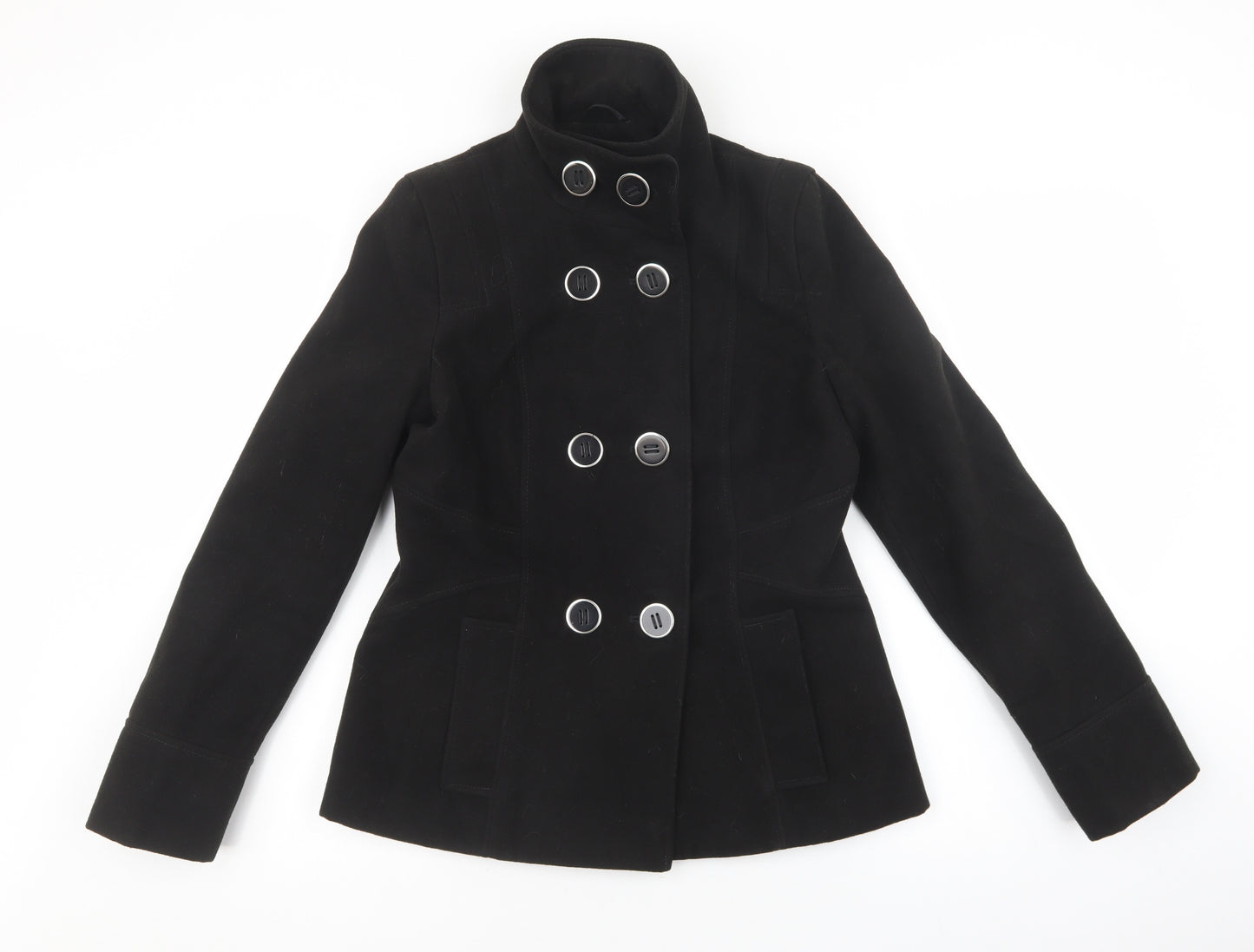 Debenhams Womens Black Pea Coat Coatigan Size 10 Button