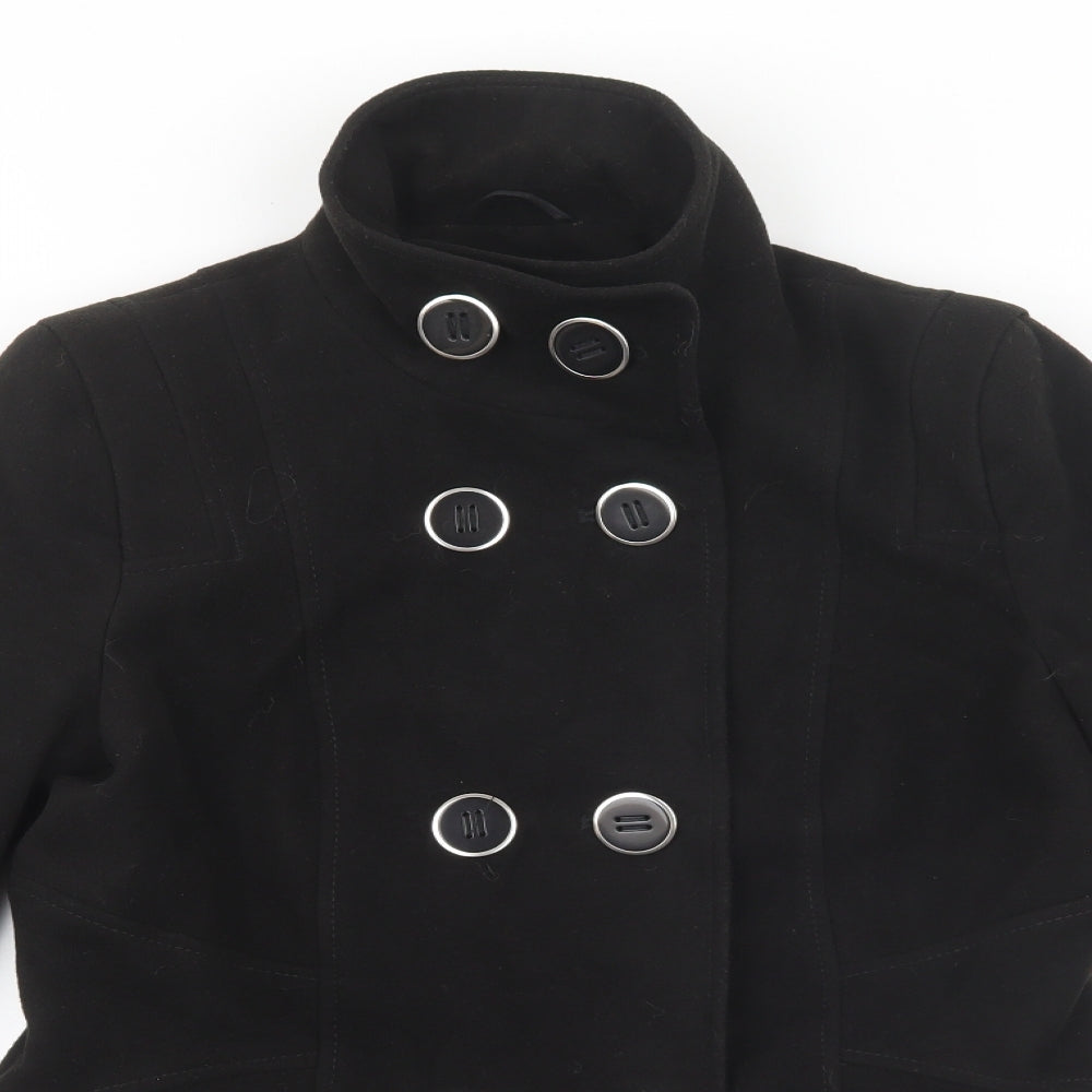 Debenhams Womens Black Pea Coat Coatigan Size 10 Button