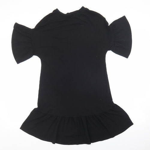 George Womens Black Polyester T-Shirt Dress Size 10 Round Neck Pullover - Ribbed, Frill sleeves