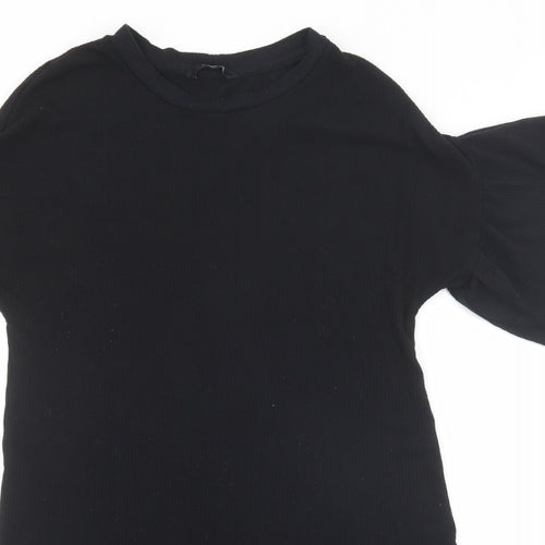 George Womens Black Polyester T-Shirt Dress Size 10 Round Neck Pullover - Ribbed, Frill sleeves