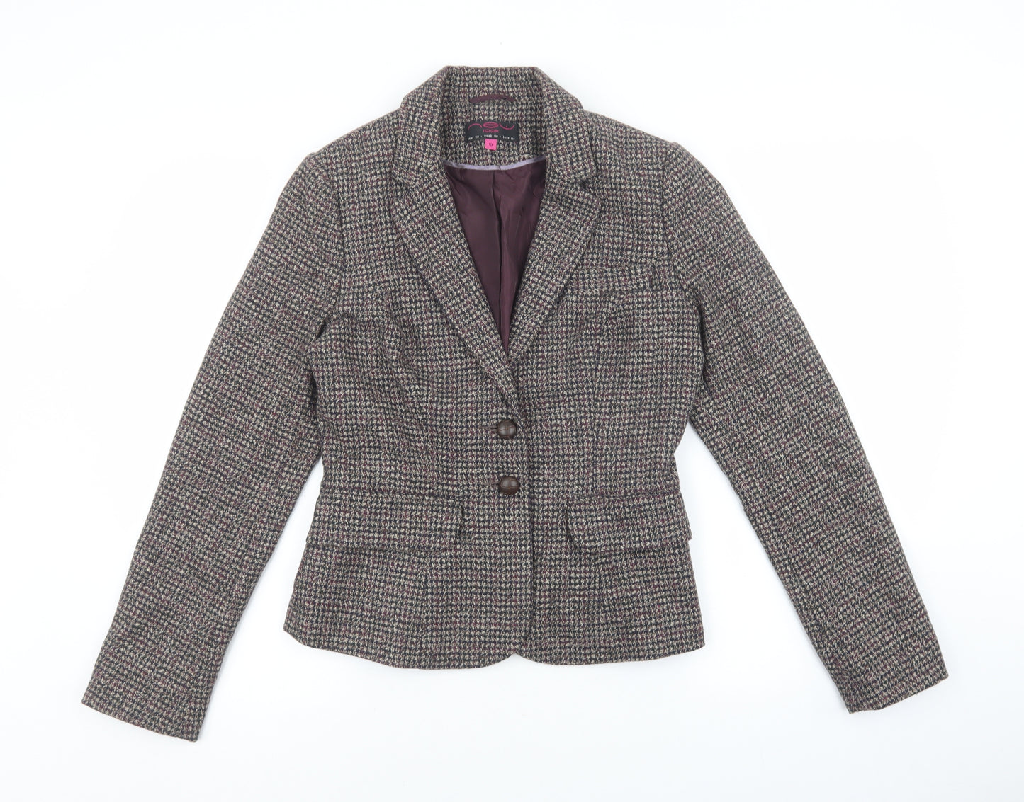New Look Womens Multicoloured Plaid Jacket Blazer Size 10 Button - Pocket detail