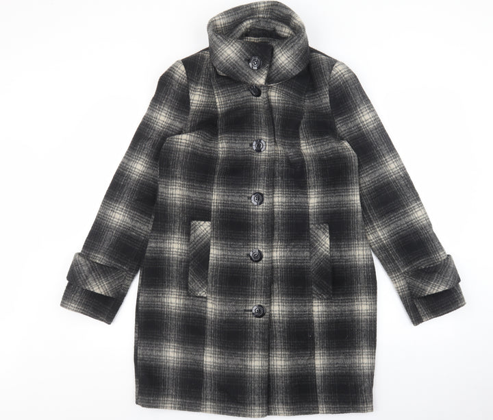 Debenhams Womens Multicoloured Plaid Trench Coat Coat Size 10 Button - Collared