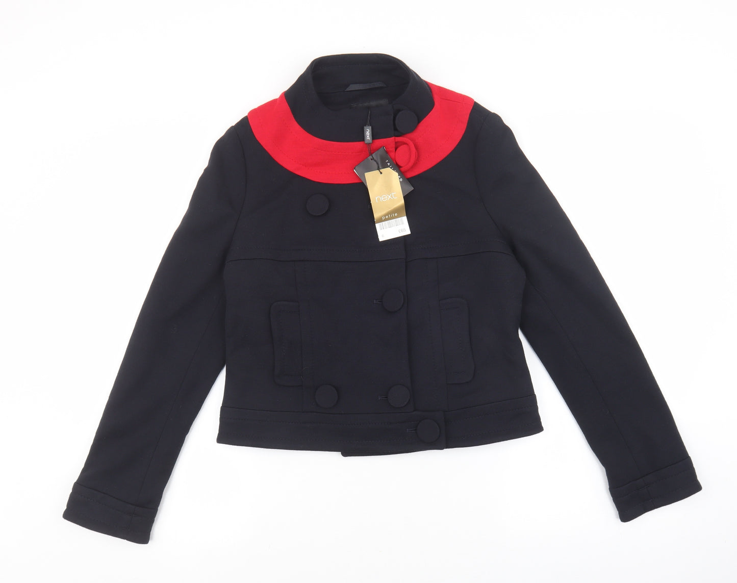 NEXT Womens Blue Acrylic Jacket Blazer Size 8 - Red collar detail