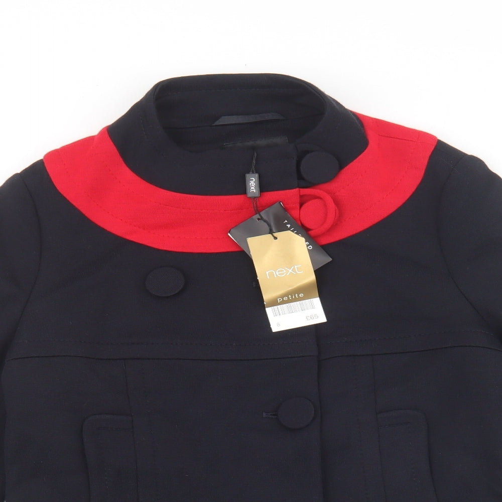 NEXT Womens Blue Acrylic Jacket Blazer Size 8 - Red collar detail