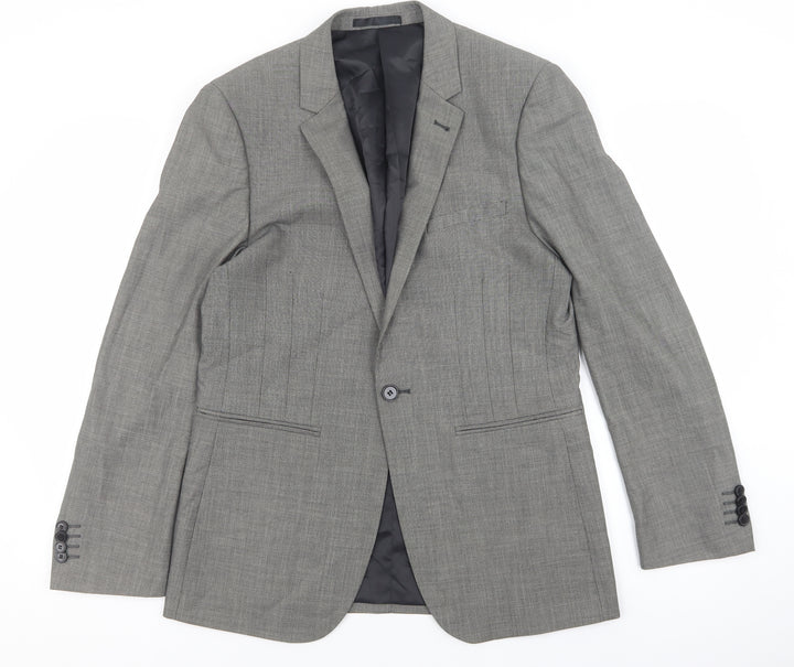 OneSix5ive Mens Grey Plaid Polyester Jacket Blazer Size 38 - Pocket detail