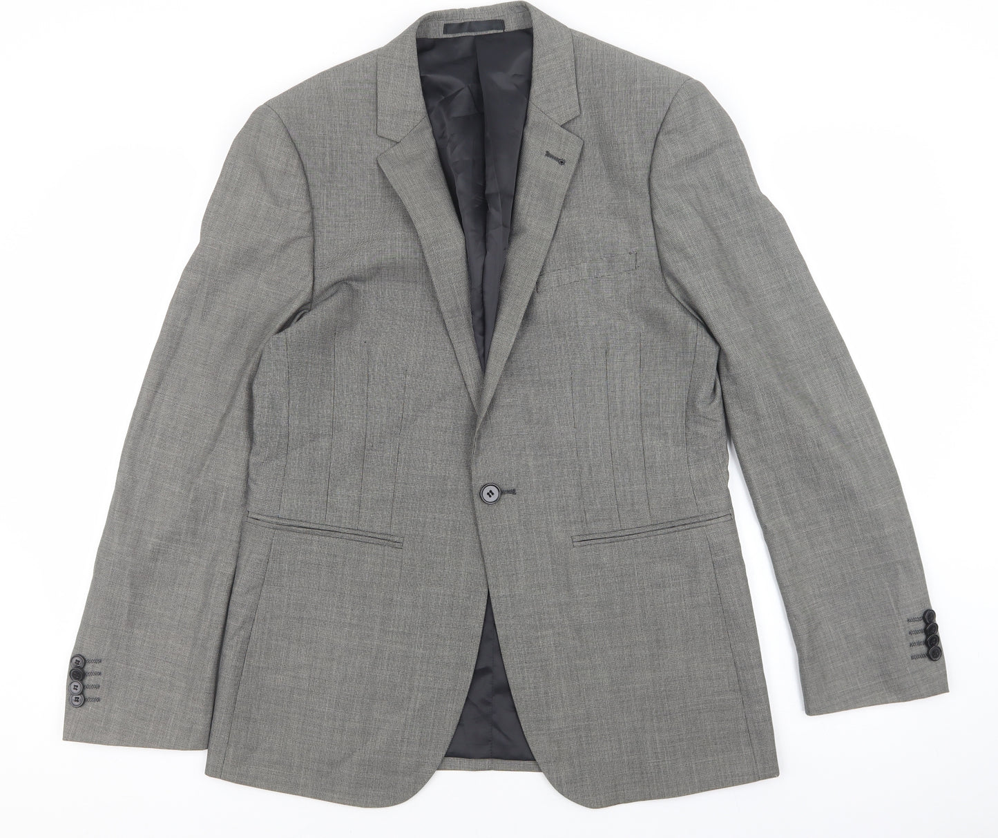 OneSix5ive Mens Grey Plaid Polyester Jacket Blazer Size 38 - Pocket detail