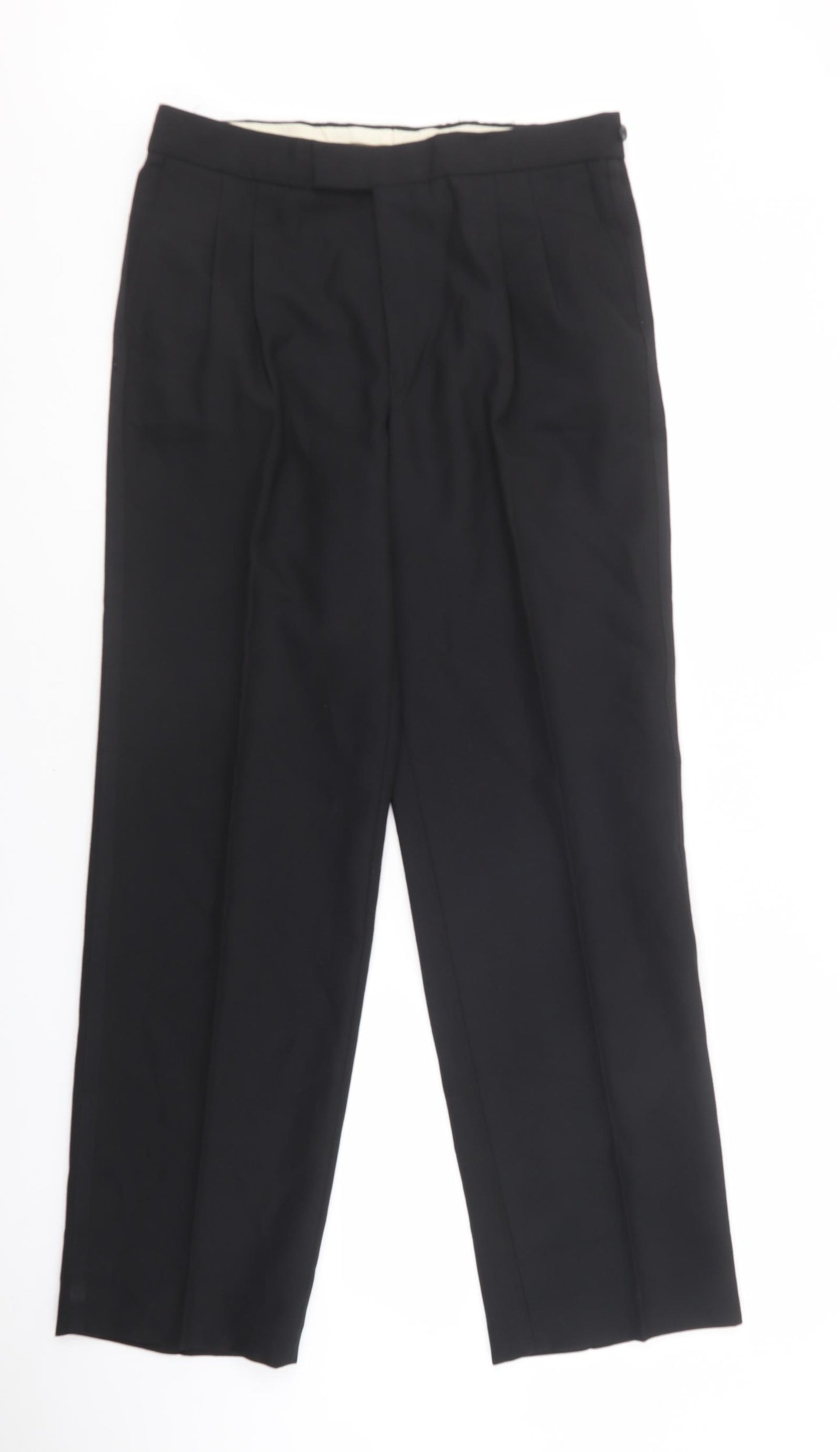 Canada Mens Black Polyester Suit Trousers Size 34 - Adjustable Waist, pockets