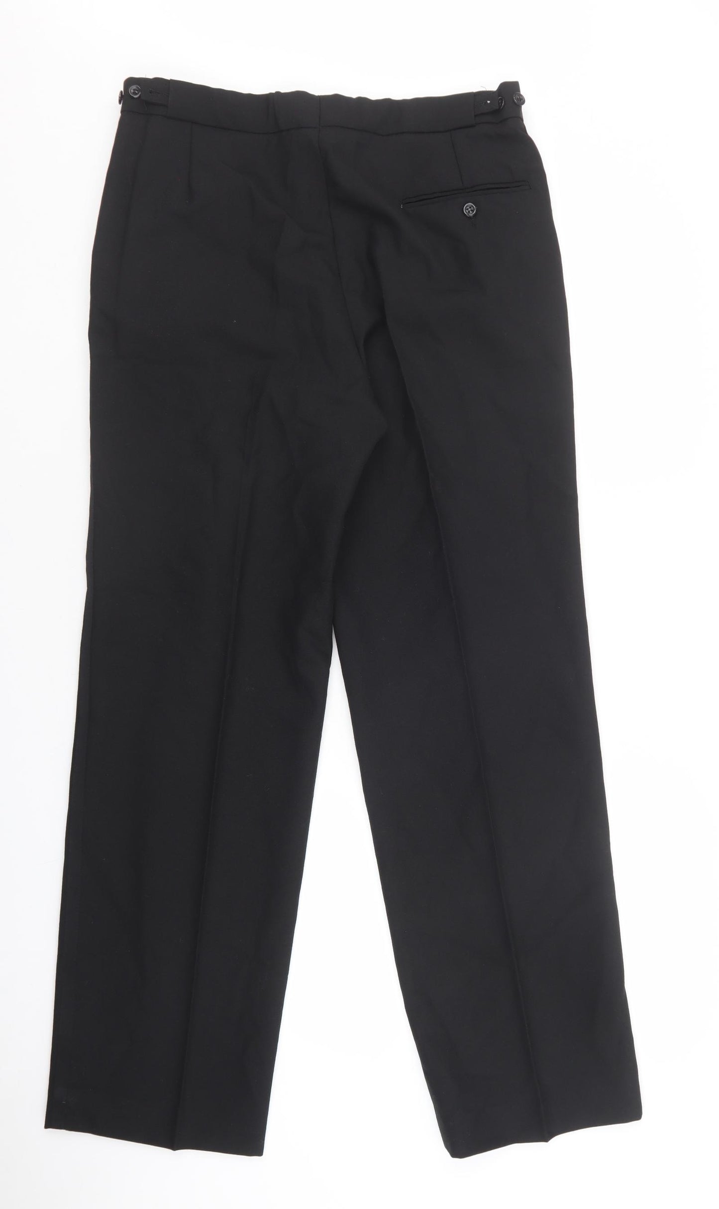 Canada Mens Black Polyester Suit Trousers Size 34 - Adjustable Waist, pockets