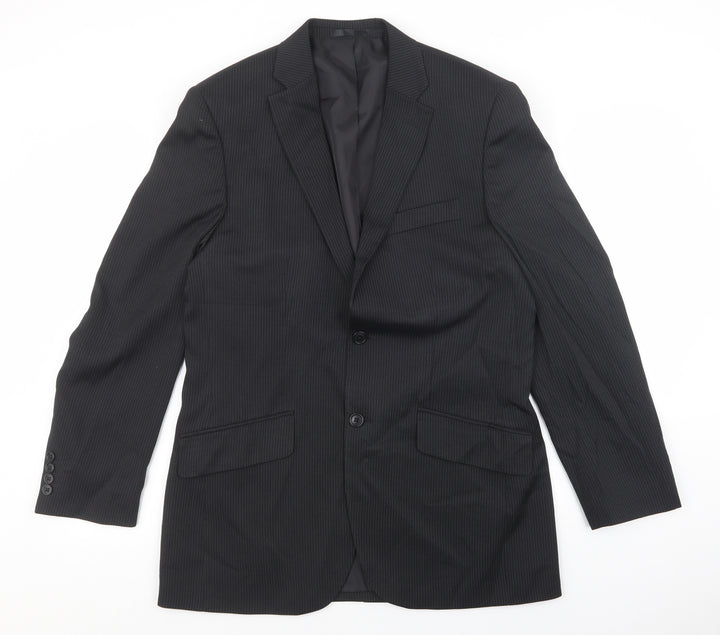 F&F Mens Black Striped Polyester Jacket Suit Jacket Size 38