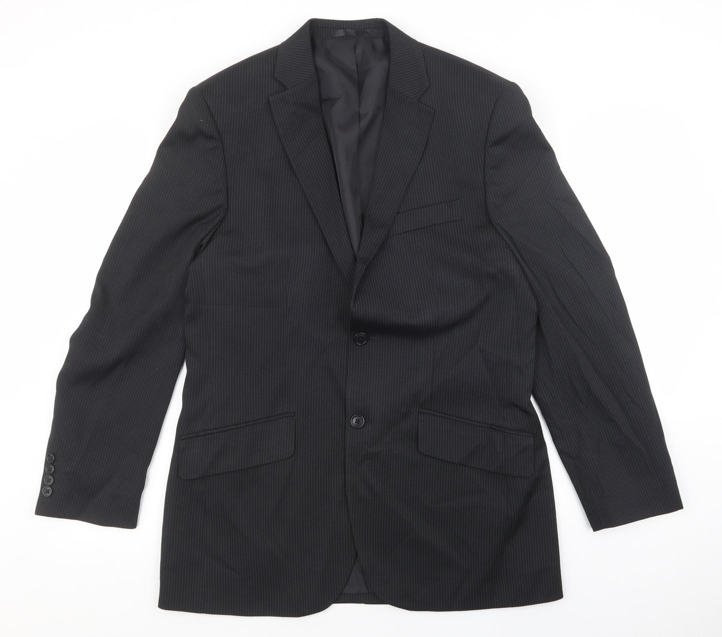 F&F Mens Black Striped Polyester Jacket Suit Jacket Size 38