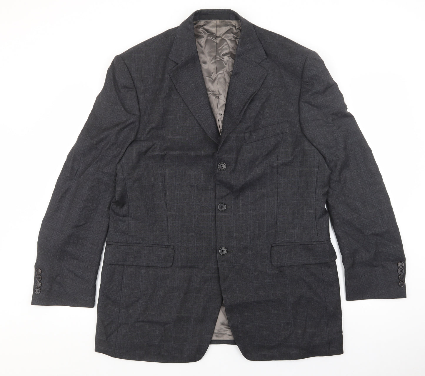 Marks and Spencer Mens Grey Plaid Wool Jacket Suit Jacket Size 42