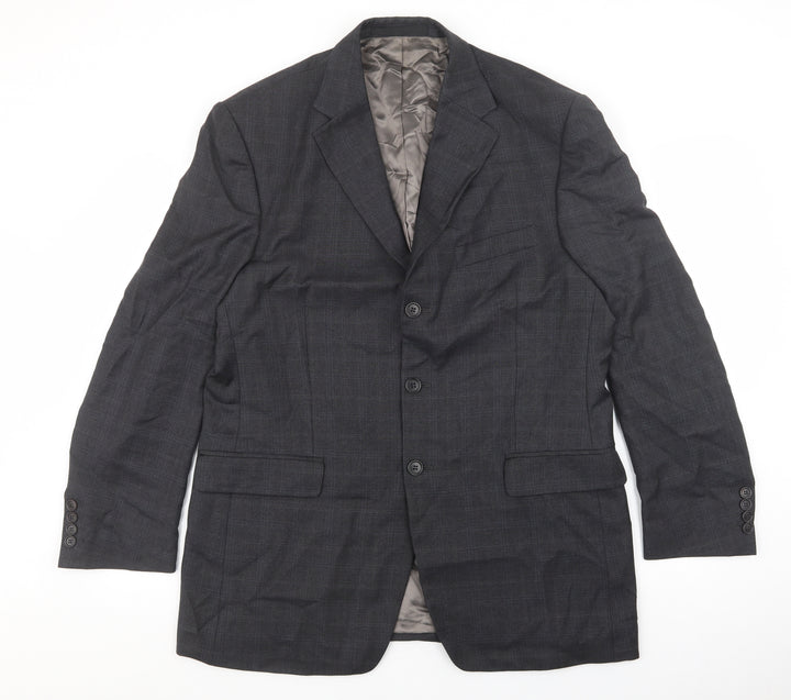 Marks and Spencer Mens Grey Plaid Wool Jacket Suit Jacket Size 42