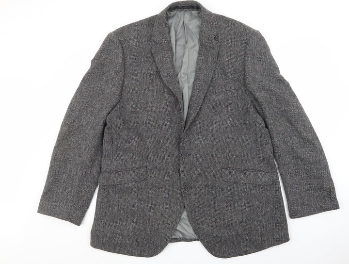 Brook Taverner Mens Grey Geometric Wool Jacket Blazer
