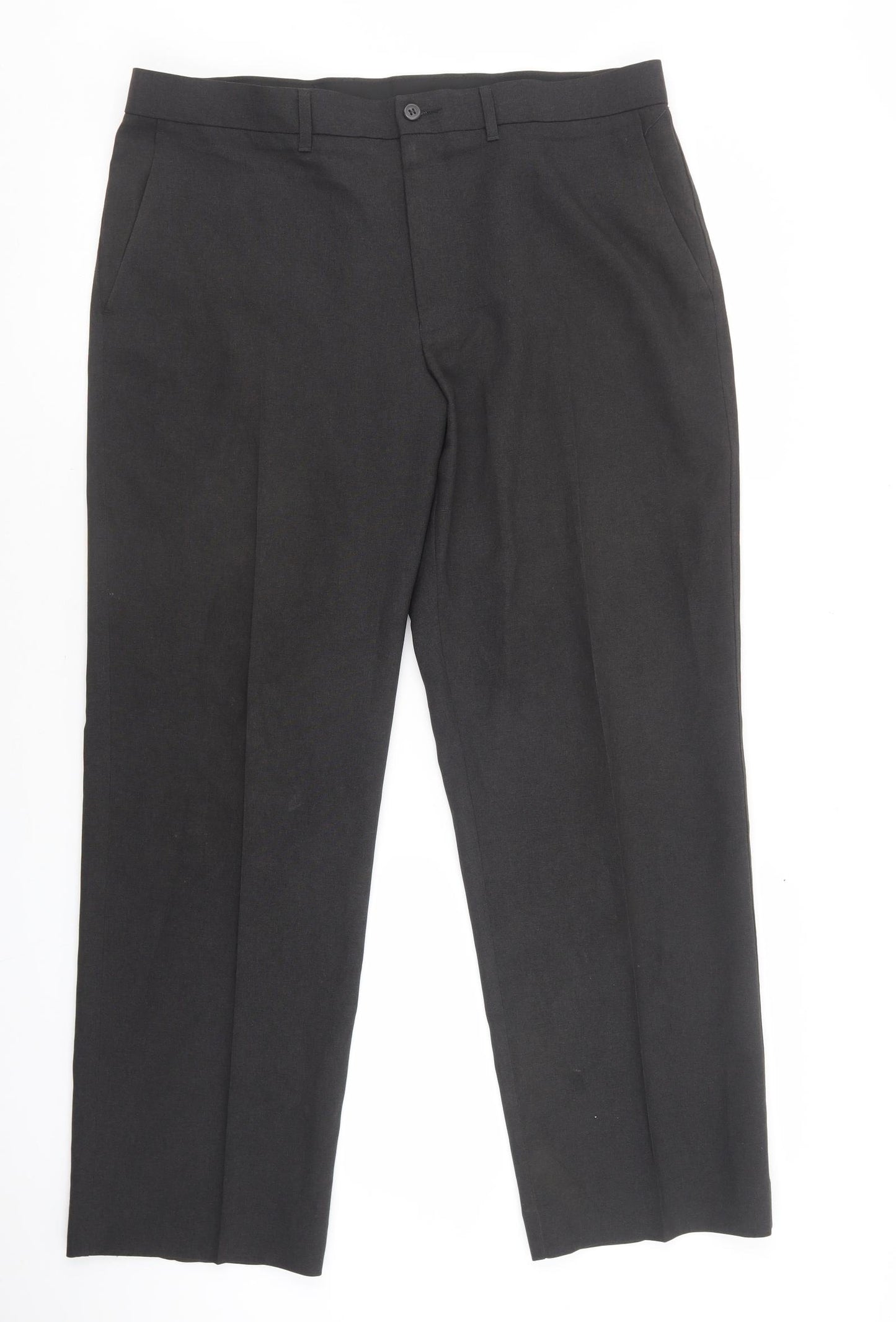 Marks and Spencer Mens Grey Polyester Trousers Size 36 L29 in Regular Zip