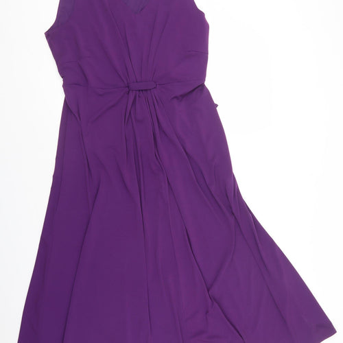 Bonmarché Womens Purple Polyester A-Line Size 18 Round Neck Tie - Ruched front.