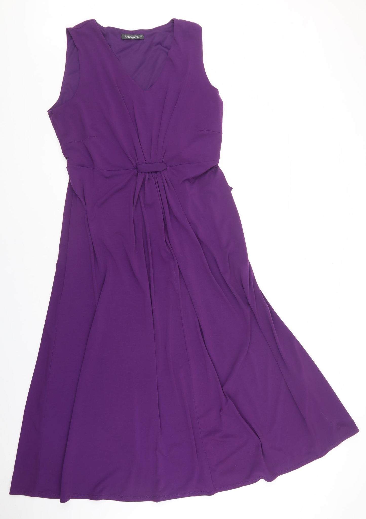 Bonmarché Womens Purple Polyester A-Line Size 18 Round Neck Tie - Ruched front.