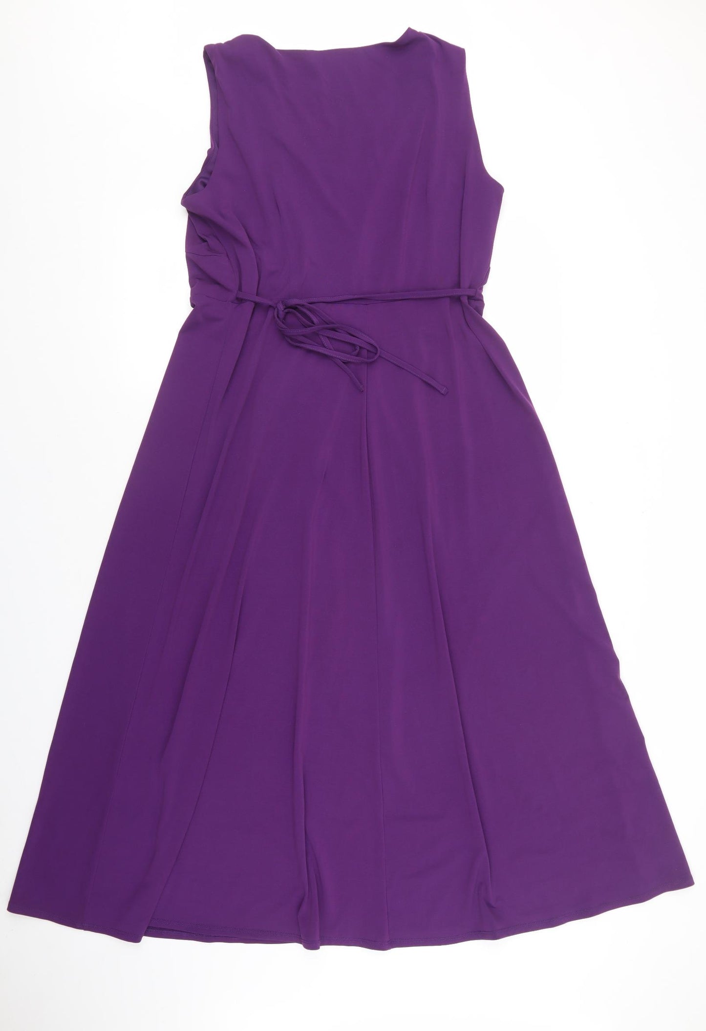 Bonmarché Womens Purple Polyester A-Line Size 18 Round Neck Tie - Ruched front.