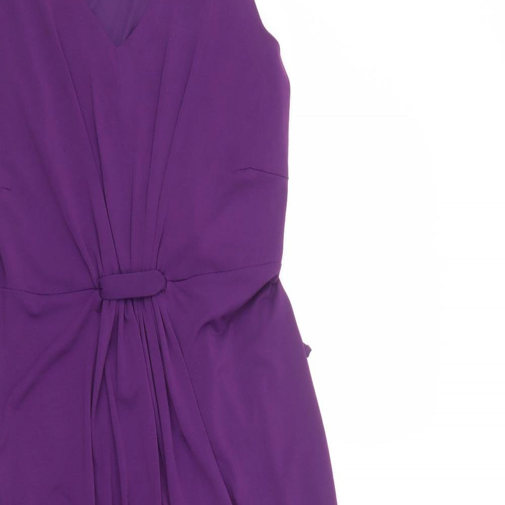 Bonmarché Womens Purple Polyester A-Line Size 18 Round Neck Tie - Ruched front.