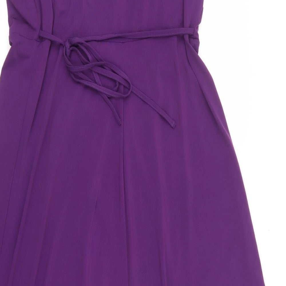 Bonmarché Womens Purple Polyester A-Line Size 18 Round Neck Tie - Ruched front.