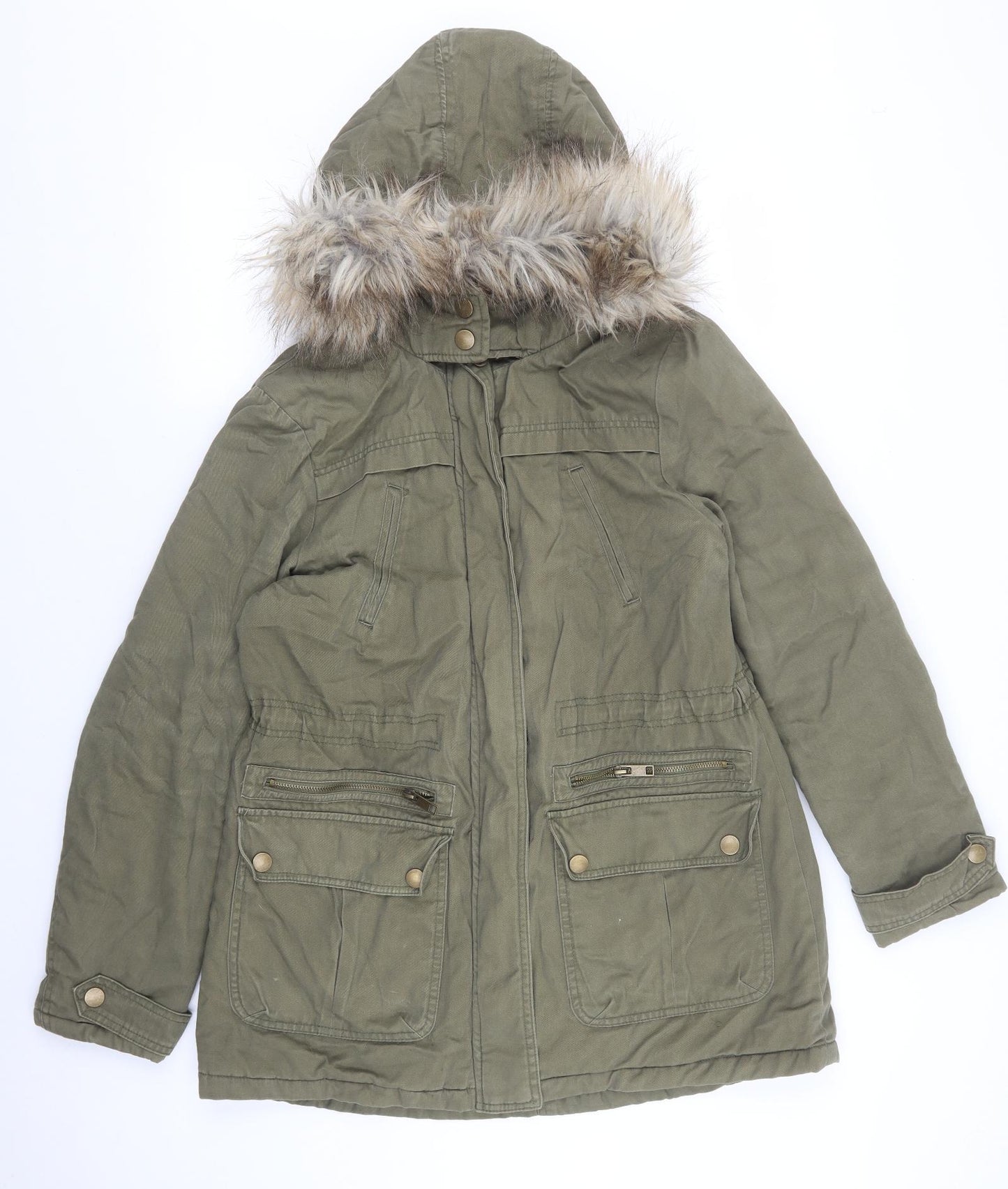 New Look Womens Green Parka Coat Size 12 Zip
