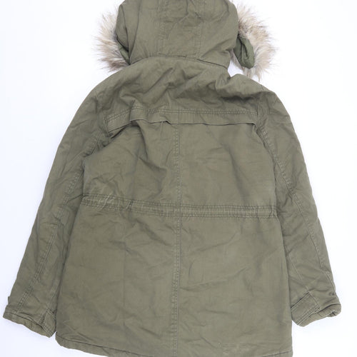 New Look Womens Green Parka Coat Size 12 Zip