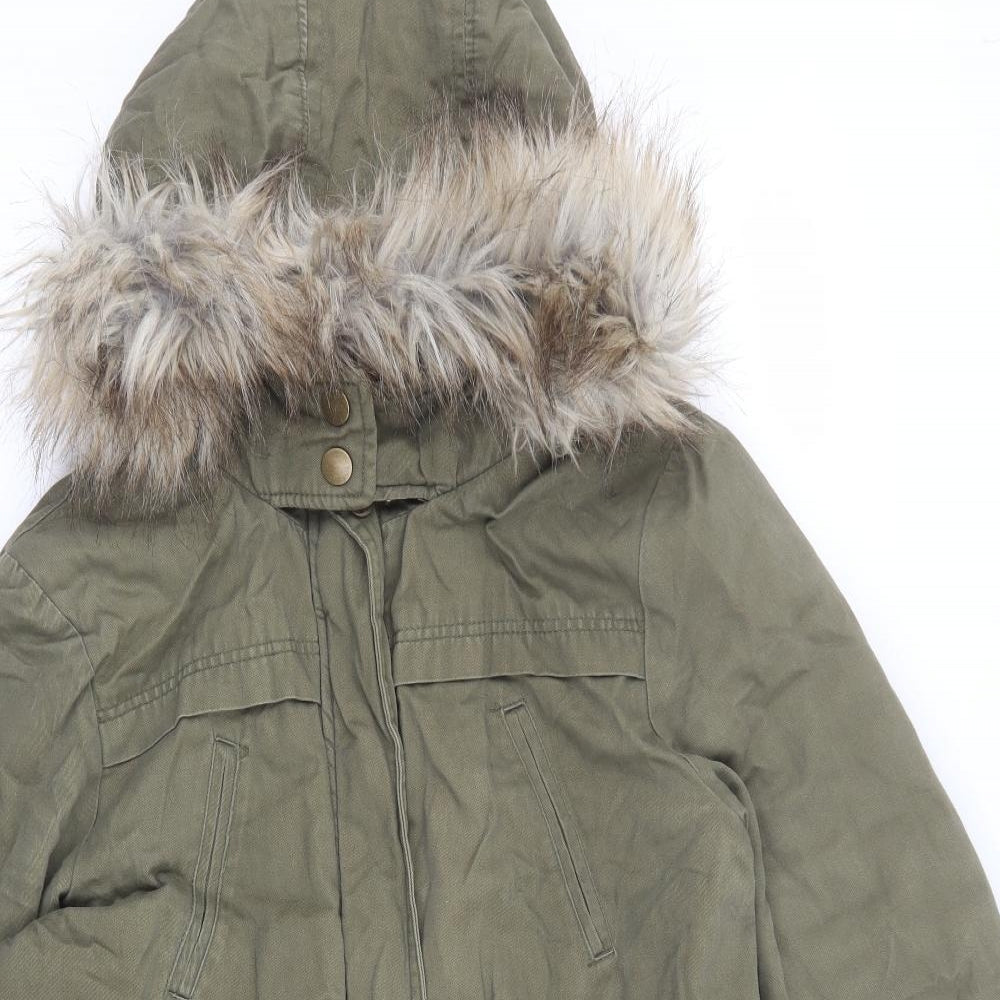 New Look Womens Green Parka Coat Size 12 Zip