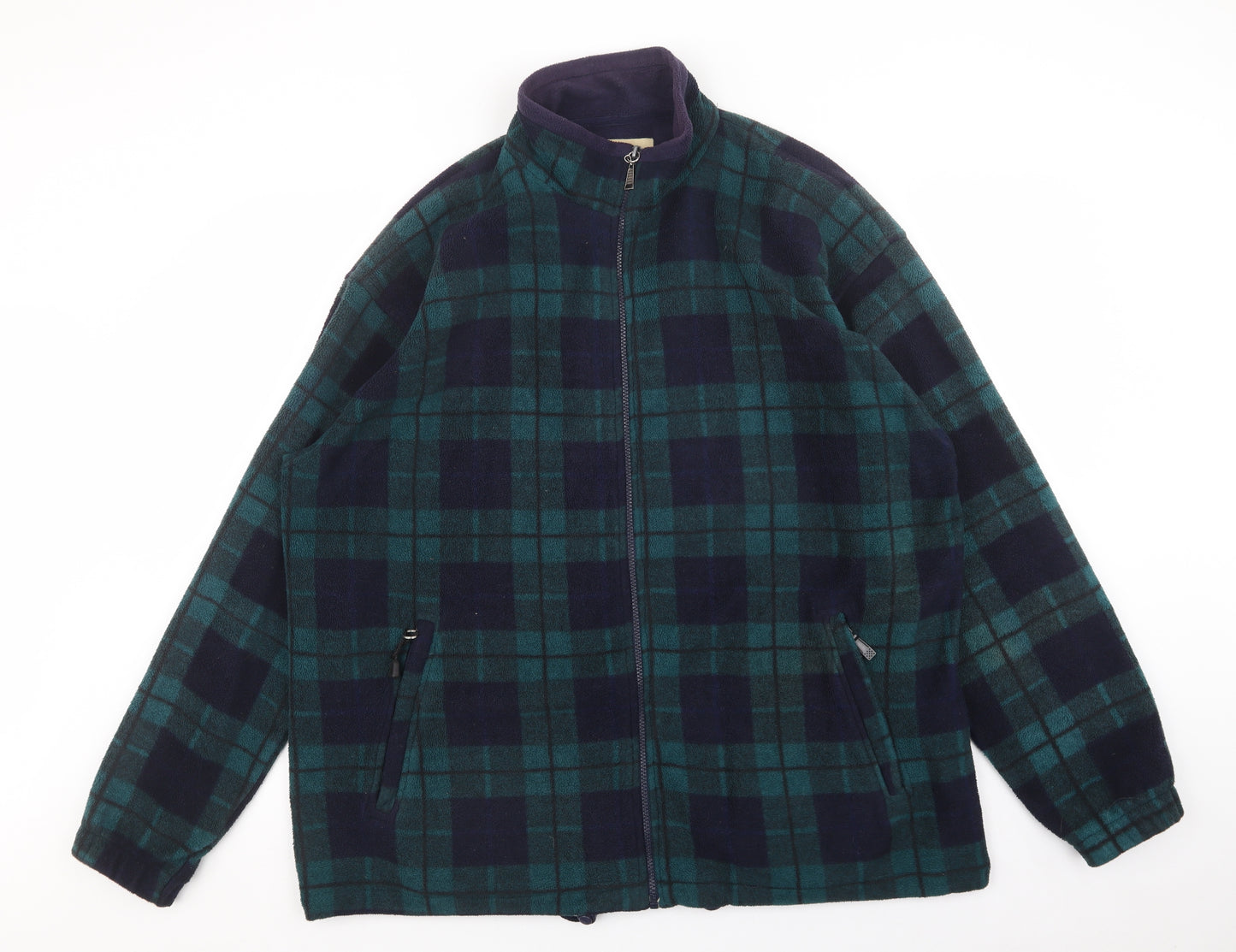Country Trader Mens Green Check Jacket Coat Size XL Zip - Zip pockets