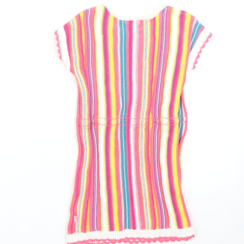 Billieblush Girls Multicoloured Striped Cotton Jumper Dress Size 3 Years Round Neck Drawstring