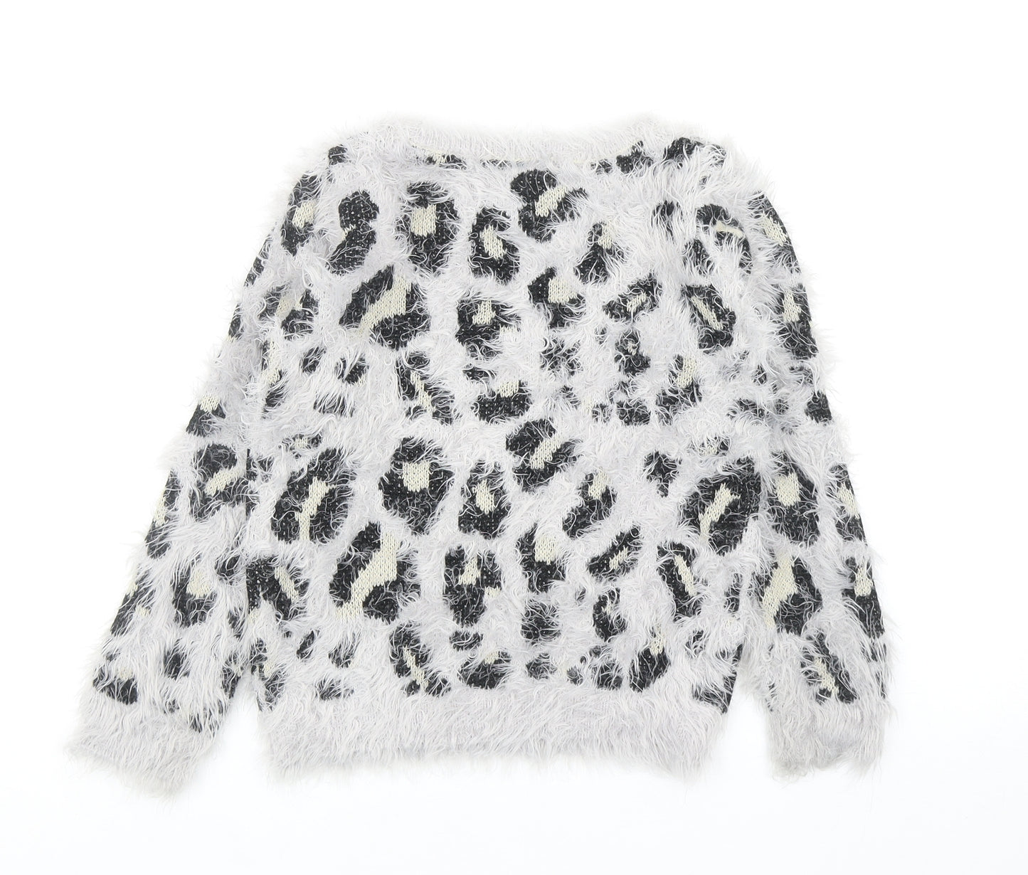 Miss Understood Girls Grey Round Neck Animal Print Acrylic Pullover Jumper Size 9 Years Pullover - Leopard Print