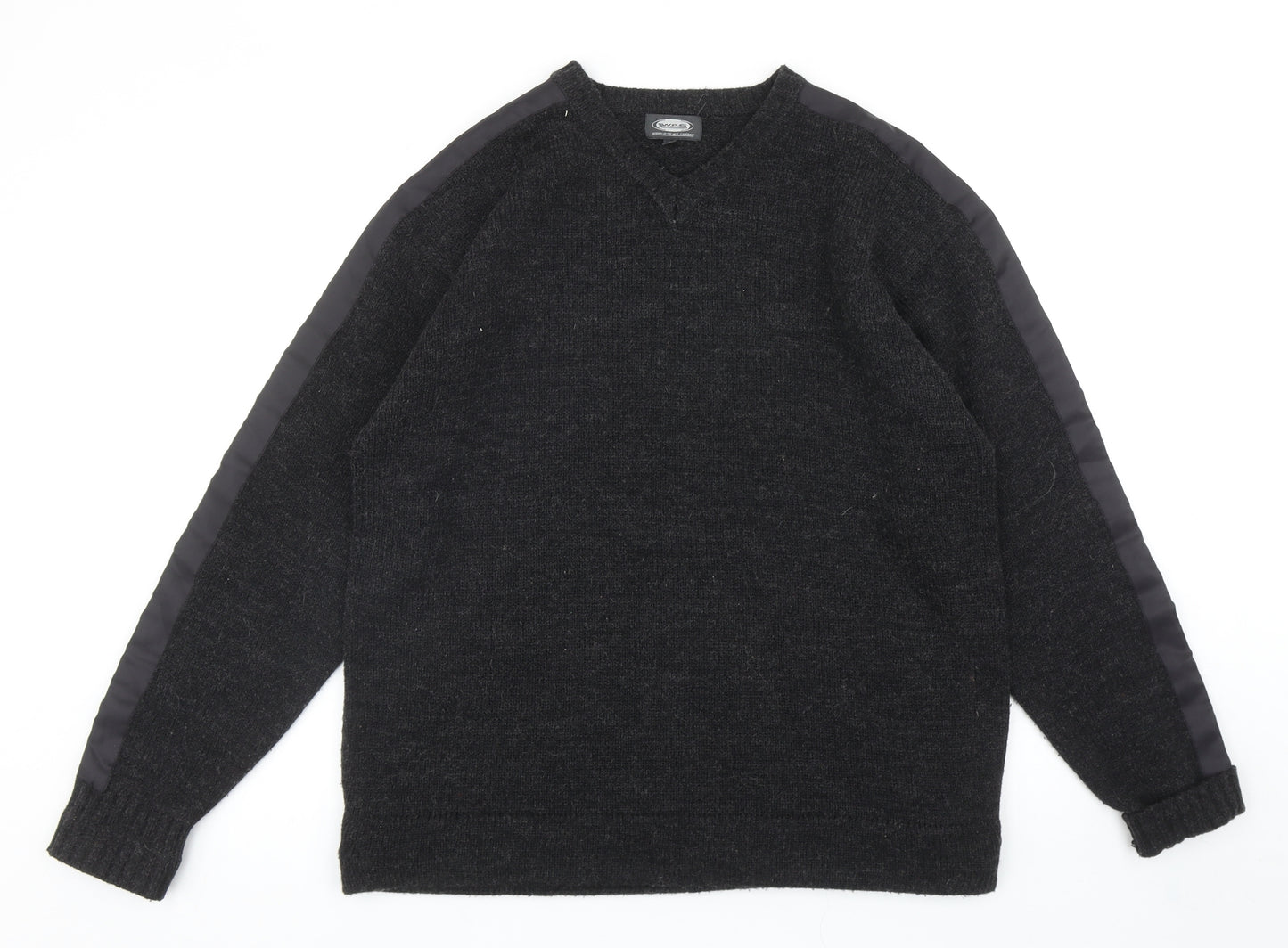 World Peace System Mens Grey V-Neck Acrylic Pullover Jumper Size L