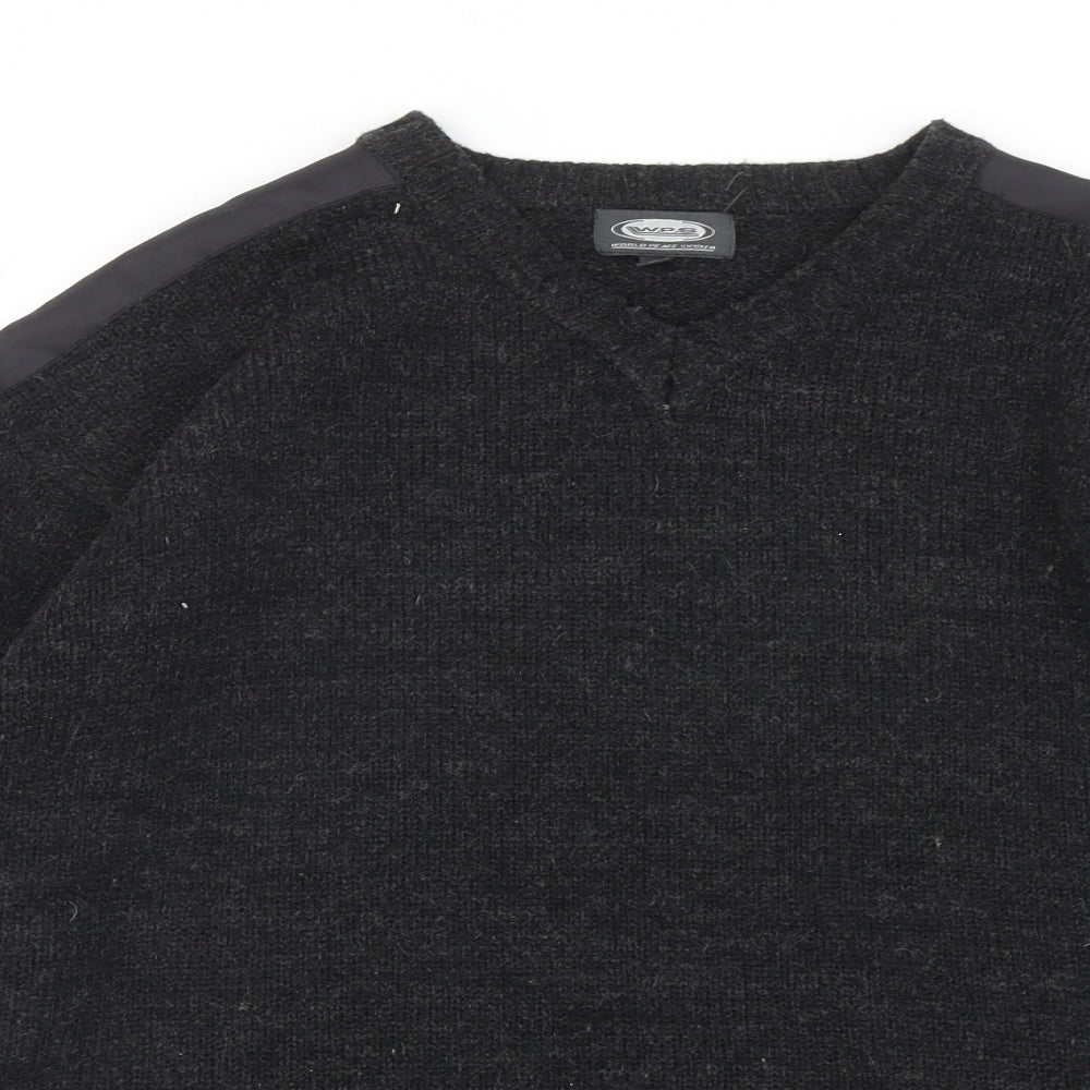 World Peace System Mens Grey V-Neck Acrylic Pullover Jumper Size L