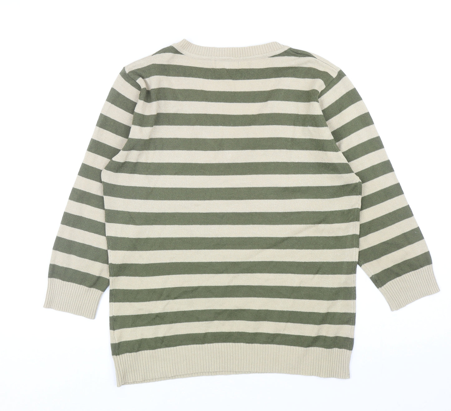 Papaya Womens Green V-Neck Striped Acrylic Pullover Jumper Size 14