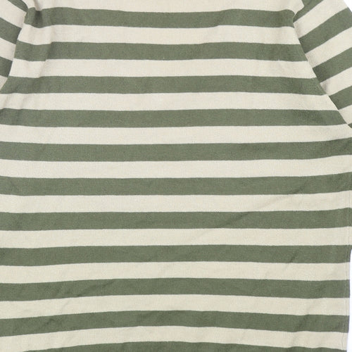 Papaya Womens Green V-Neck Striped Acrylic Pullover Jumper Size 14