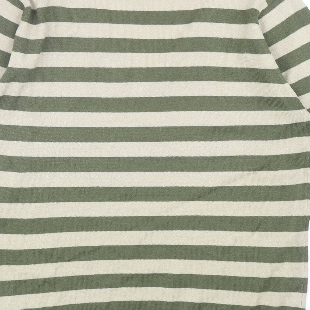 Papaya Womens Green V-Neck Striped Acrylic Pullover Jumper Size 14