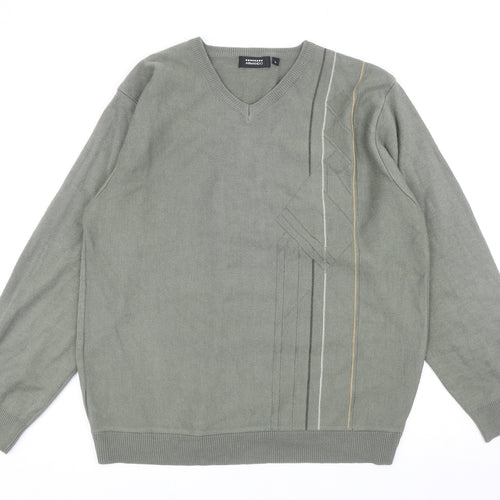 Armando Mens Green V-Neck Acrylic Pullover Jumper Size L