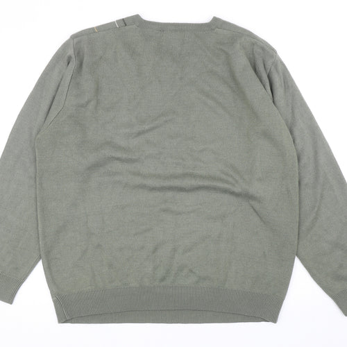 Armando Mens Green V-Neck Acrylic Pullover Jumper Size L