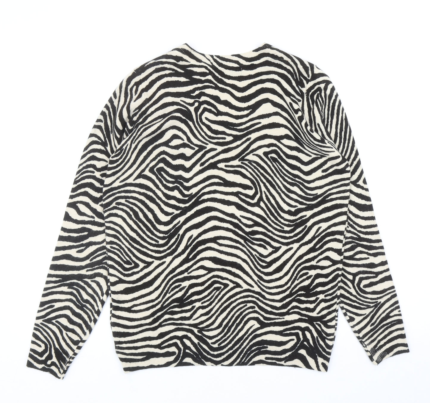 Marks and Spencer Womens Black V-Neck Animal Print Acrylic Pullover Jumper Size S - Zebra Print