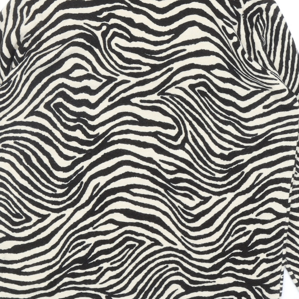 Marks and Spencer Womens Black V-Neck Animal Print Acrylic Pullover Jumper Size S - Zebra Print