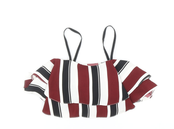River Island Girls Multicoloured Striped Polyester Camisole Dress Shirt Size 9 Years Scoop Neck Pullover - Cropped