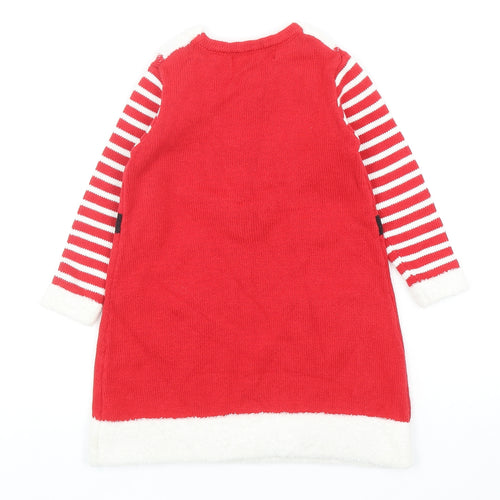 George Girls Red Striped Cotton Jumper Dress Size 18-24 Months Round Neck Pullover - Christmas Santa